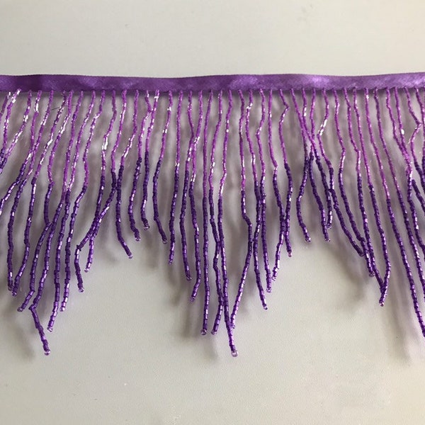 6.5/6" Lilac/Dark Purple Ombre Ombré CHEVRON Glass BUGLE Bead Beaded Fringe Lamp Costume Trim Variegated