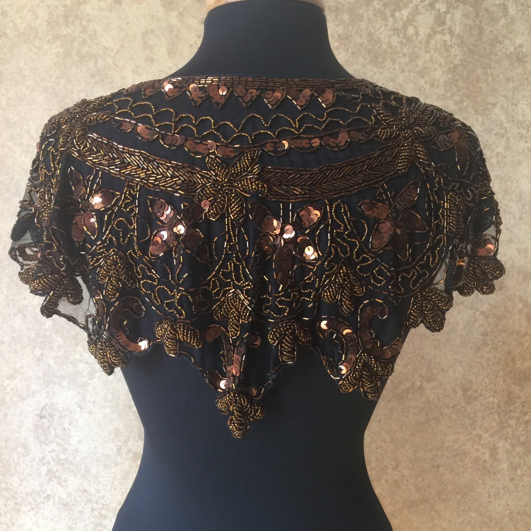 Sequin Glass Beaded & Sequin Wrap Lace Collar Shoulder Shrug Shawl ...