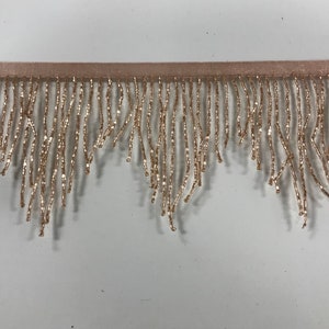 4" ROSE GOLD Glass CHEVRON Bugle Bead Beaded Fringe Lamp Costume Trim Variegated