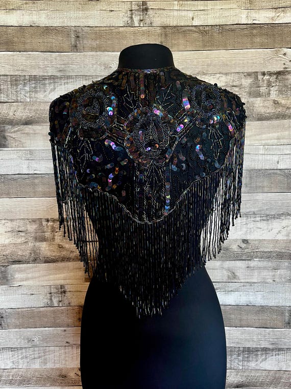sequin black shrug for dresses BLACK AB Sequin Glass Rose Beaded & Sequin Lace Collar Shoulder Shrug Shawl  Applique Wrap Bridal
