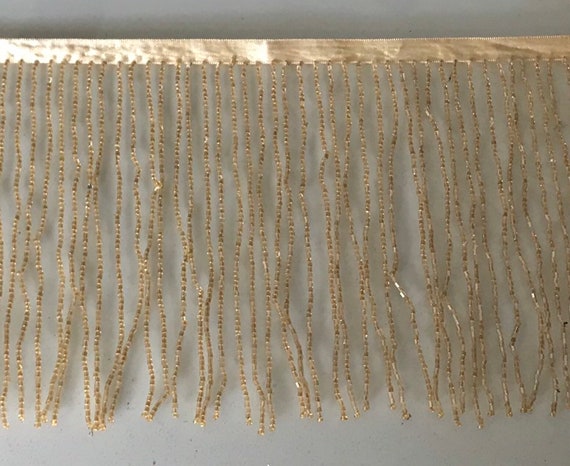 thumbnail image 2 of 6-Inch Bugle Seed Glass Bead Fringe Trim For Lampshades, Dresses, Or Drapery - Price Per Yard 2 of 5