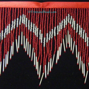 6/6.5" Red & Silver Glass Seed Bugle Beaded Fringe Chevron Lamp Costume Trim Variegated