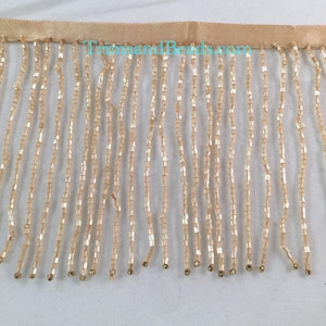 4&quot; CHAMPAGNE Glass BUGLE Bead Beaded Fringe Lamp Costume Trim