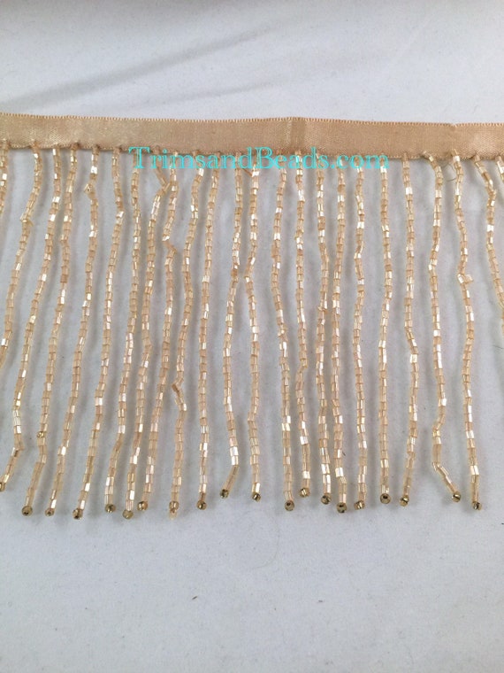 5 yard bolt 6.5 Silver Glass CHEVRON BUGLE Bead Beaded Fringe Lamp Costume Trim