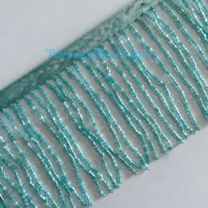 3/3.5" TURQUOISE Glass BUGLE Bead Beaded Fringe Lamp Costume Trim