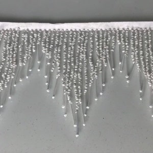 6/6.5&quot; WHITE Glass SEED Bugle Beaded Fringe CHEVRON Lamp Costume Trim Variegated