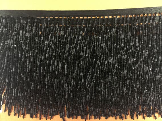 5 Yard Bolt 6.5/" Black Glass Seed Bead Beaded Fringe Lamp Lampshade Costume Trim