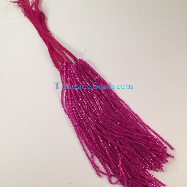 100 Pieces FUCHSIA PINK Droppers Individual 6 Inch Glass BUGLE Bead Fringe Strands for Hand Sewing