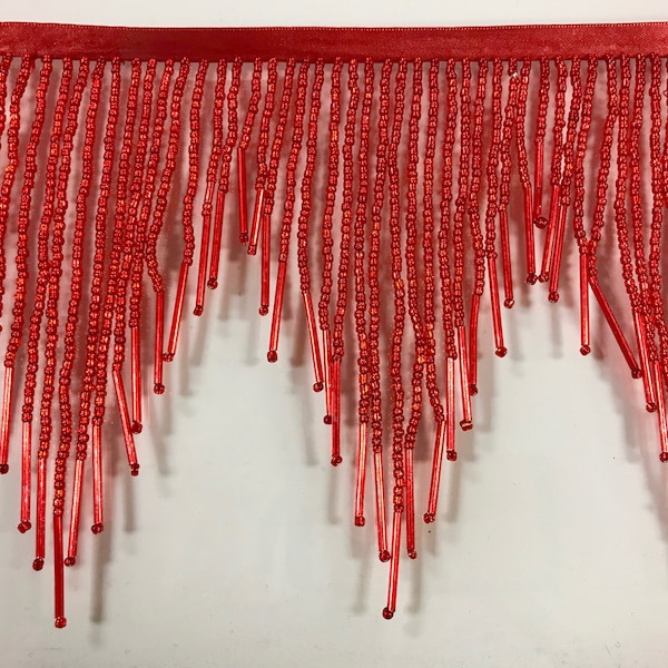 6" RED Glass SEED Bugle Beaded Fringe CHEVRON Lamp Costume Trim Choose LengthVariegated