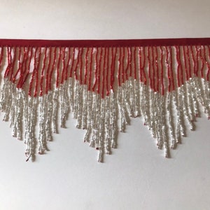 6" Red & Silver Glass BUGLE BEAD Beaded Fringe CHEVRON Lamp Costume Trim Choose LengthVariegated