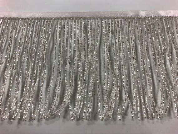 6 Silver Glass Bugle Bead Beaded Fringe Lamp Costume Etsy
