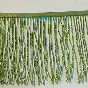 6&quot; LIME GREEN Glass BUGLE Bead Beaded Fringe Lamp Costume Trim Choose Length