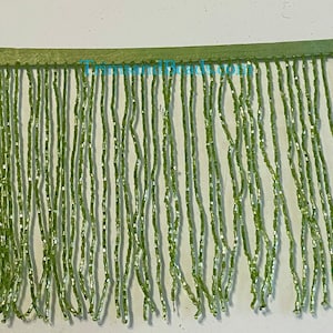 6" LIME GREEN Glass BUGLE Bead Beaded Fringe Lamp Costume Trim Choose Length