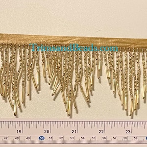 Adorno para disfraz de lámpara con flecos de cuentas de semillas y tubos de vidrio dorado de 3" con diseño de CHEVRON
