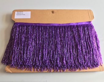 5 yard bolt-6.5/6" PURPLE Glass BUGLE Bead Beaded Fringe Lamp Costume Trim