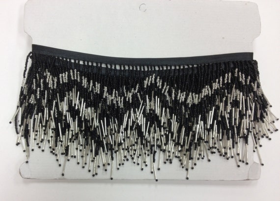 5 Yard Bolt 6.5/" Black Glass Seed Bead Beaded Fringe Lamp Lampshade Costume Trim