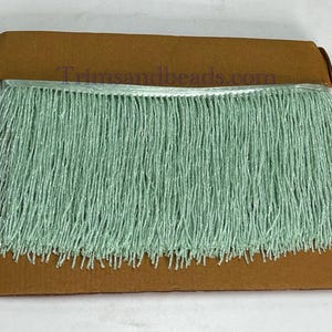 5 Yard Bolt-6.5&quot; MINT GREEN Glass BUGLE Bead Beaded Fringe Lamp Costume Trim