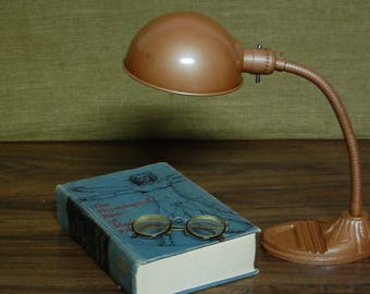Vintage 1940's oval shade research laboratory gooseneck lamp with original rolled  parabola shaped reflector, original paint, Free Shipping