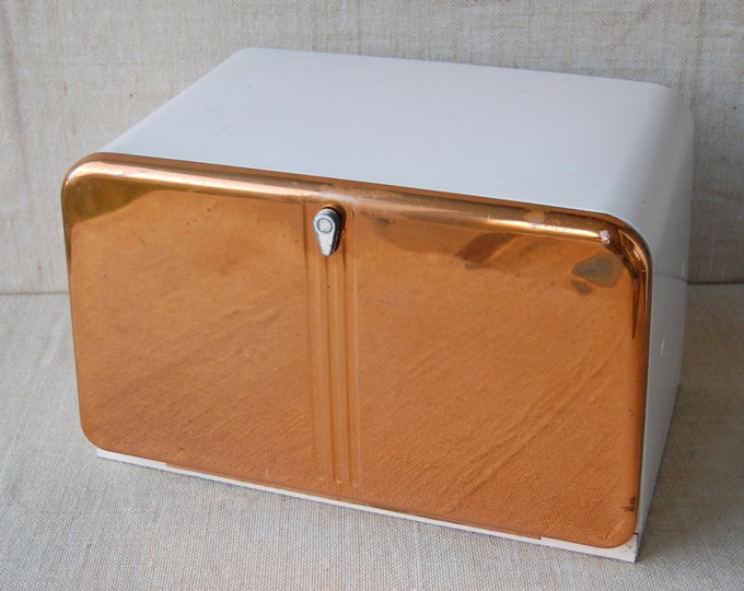 Vintage Beauty Box Bread Box, Pink and Copper, All Metal Circa 1940's