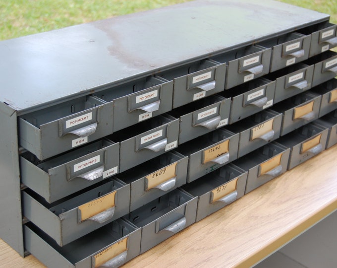 Vintage Industrial Metal Steel Parts Bin Storage Hardware Store