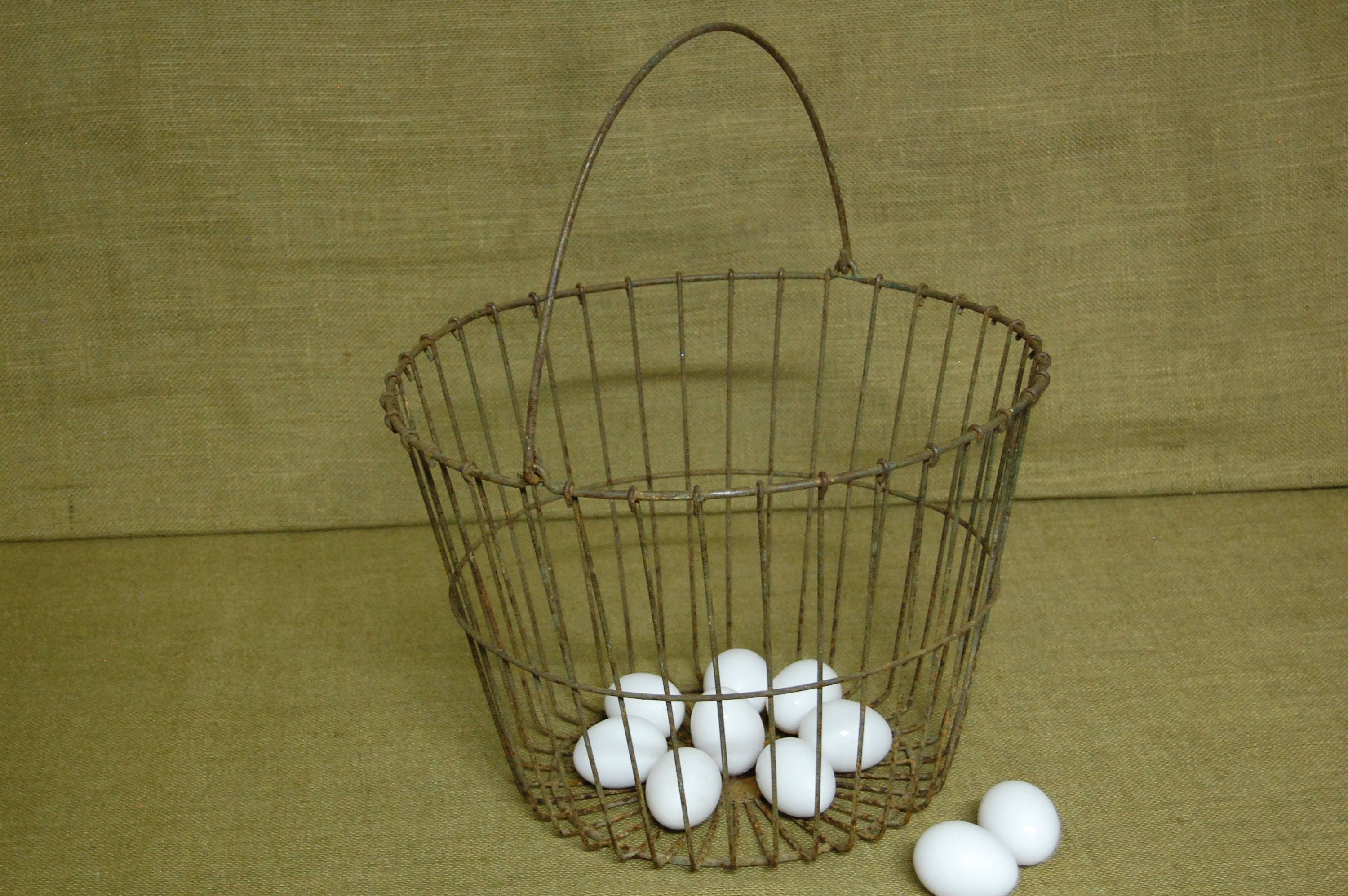 Antique Metal Egg Basket with handle vintage chicken egg Etsy