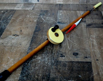 Vintage Ice Fishing Rod and Reel, custom hand made from the 1950's Folk Art collectible fishing restored to original condition FREE SHIPPING