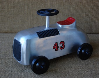 Vintage Reproduction Soap Box Derby Race Car Toy, Polished Aluminum Metal