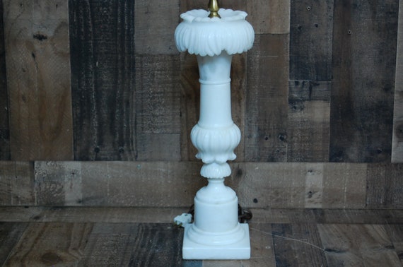 Vintage Alabaster Marble Lamp works well Neo-classical design White Italian Alabaster Lamp with Grey Veins flower petal cut marble design