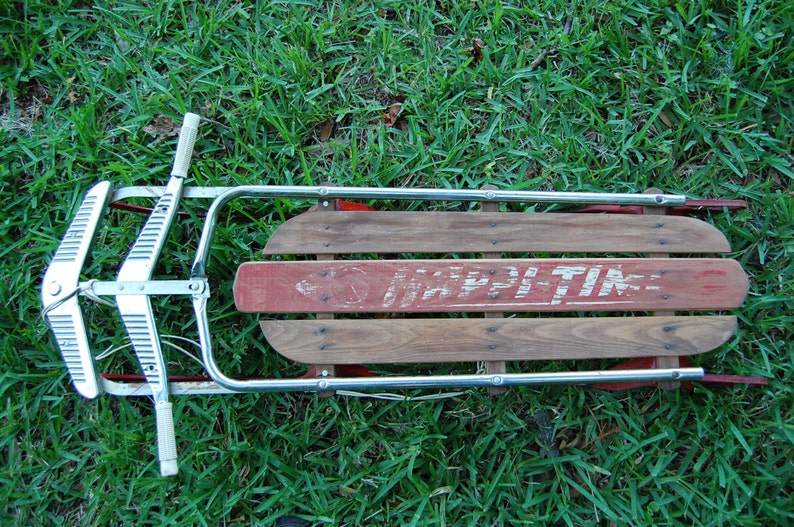 Vintage Wooden Snow Sled HappiTime Snow Sled Antique snow Etsy