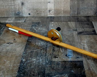 Vintage Ice Fishing Rod and Reel, custom hand made from the 1950's Folk Art collectible fishing restored to original condition FREE SHIPPING