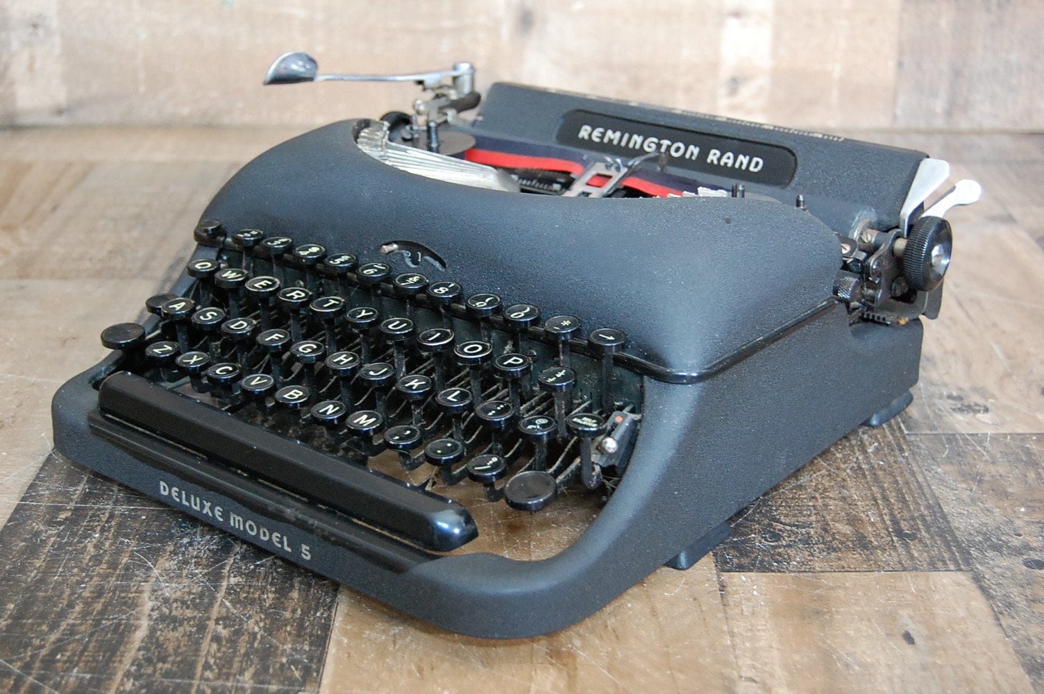 Vintage Remington Rand Deluxe Model 5 Typewriter, blackand