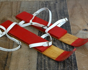 Vintage Snow Shoe Skis, vintage children's snow skis, snow shoes, 1940's-1950's, great condition, colors bright, original paint, good straps