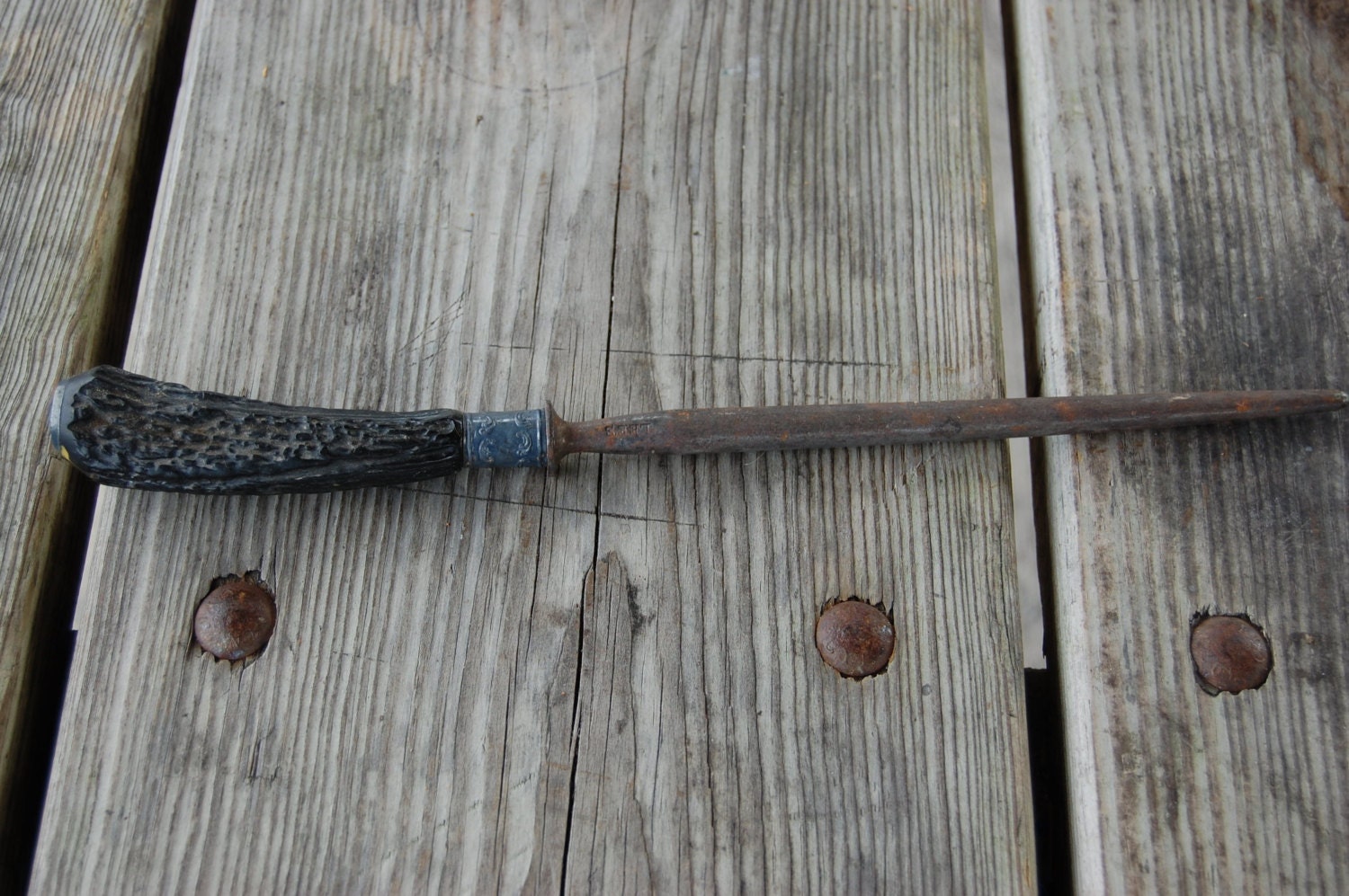 Antique Bone, Antler Handle Knife Sharpener, Vintage Steel Knife ...
