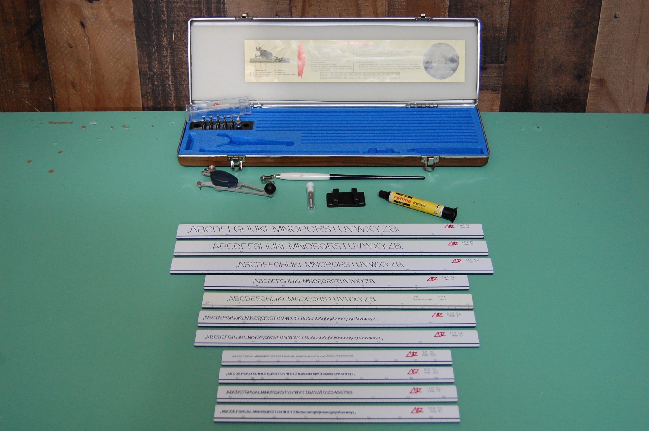 Vintage Lutz Drafting lettering set drafting tools complete