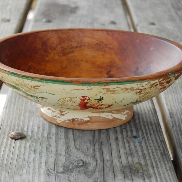 Vintage Wooden Bowl Chippy White