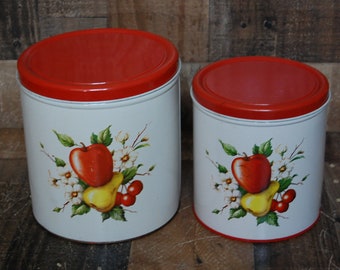 Vintage Kitchen Canisters, two Storage Tins, vintage metal tin, vintage metal advertising tin, vintage craft storage, vintage metal storage