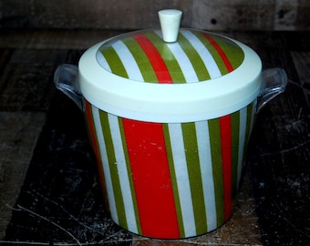 Vintage Ice Bucket, 1960's vintage ice bucket, vintage colors, green and red striped, excellent condition, no cracks or scratches