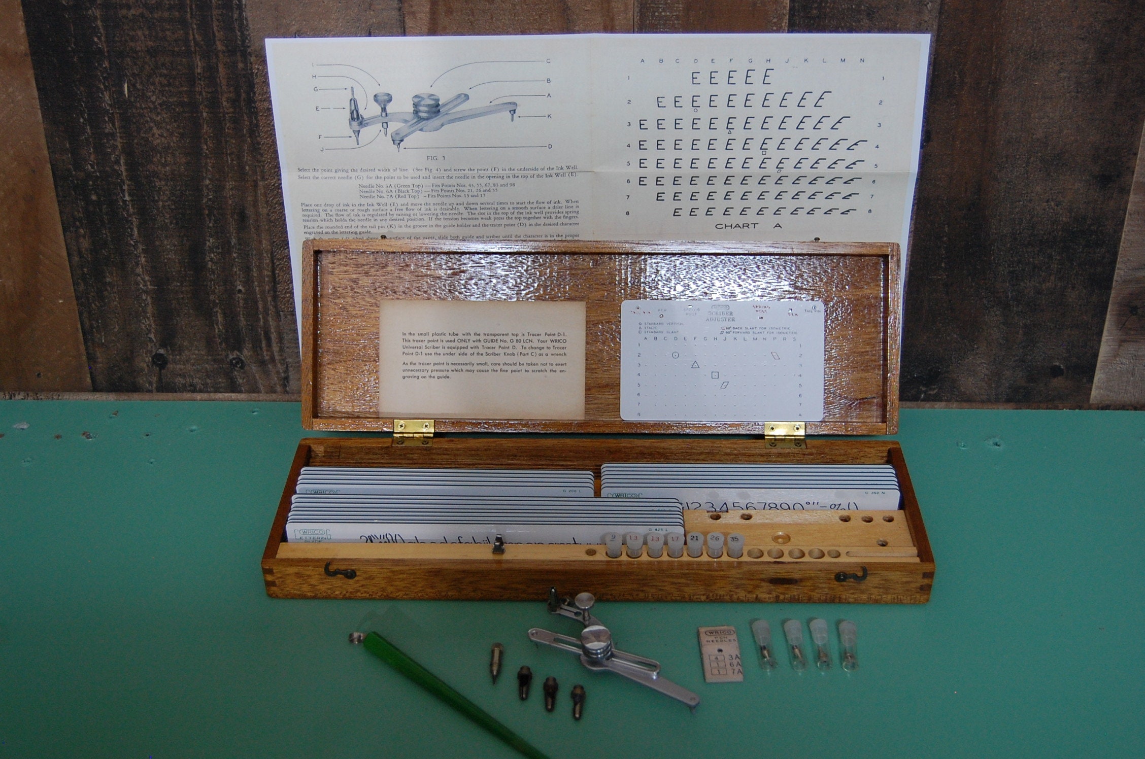 Vintage Keuffel & Esser K&E Leroy Lettering Set Drafting Wood Case
