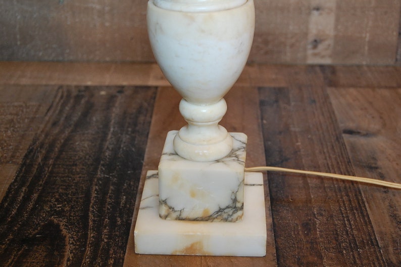 Vintage Alabaster Marble Lamp works well Neo-classical design White Italian Alabaster Lamp with Grey Veins flower petal cut marble design