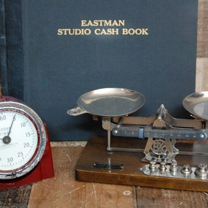 Vintage Eastman Kodak Photography Studio Scale, Kodak Timer and Kodak Cash Book,  scale weight set, scale and timer in working condition