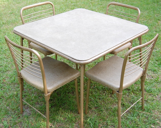Vintage Cosco 1950s Metal Table and Chairs Gambling, Gaming Folding