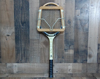 Vintage Wooden Tennis Racket with wood frame, Pancho Gonzales wood competition tennis racket, circa 1970's collectible sporting goods