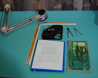 Drafting Machine Vintage,1960&#39;s Mutoh Teledyne Post drafting machine and two original drafting scales, restored all functions, FREE SHIPPING