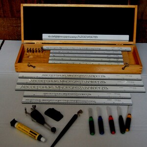 Vintage Drafting lettering set Unitech drafting kit, drafting lettering set in original wood case excellent condition FREE SHIPPING