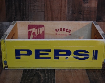 Vintage Pepsi Yellow and Red Soda  crate, vintage wood soda crate, Craft storage crate, vintage storage crate, vintage wood storage