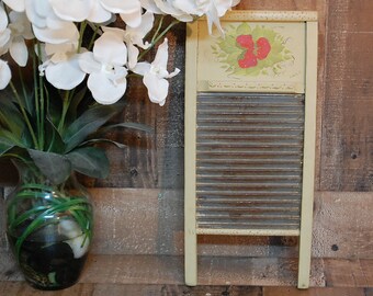 Vintage Star Washboard, hand painted 1930's wood and metal washboard, galvanized metal washboard, metal washboard decor