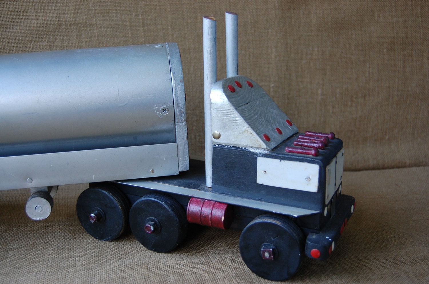 Vintage Folk Art Wooden Semi Truck, Hand Made Semi Truck, Collectible Folk Art