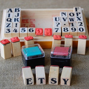 Vintage Wood Block Rubber Stamps, Letters and Numbers, Wood Storage Box ...