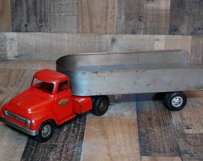 Vintage Tonka Toy Truck and Trailer, 1950's Tonka, Structo, Semi Truck