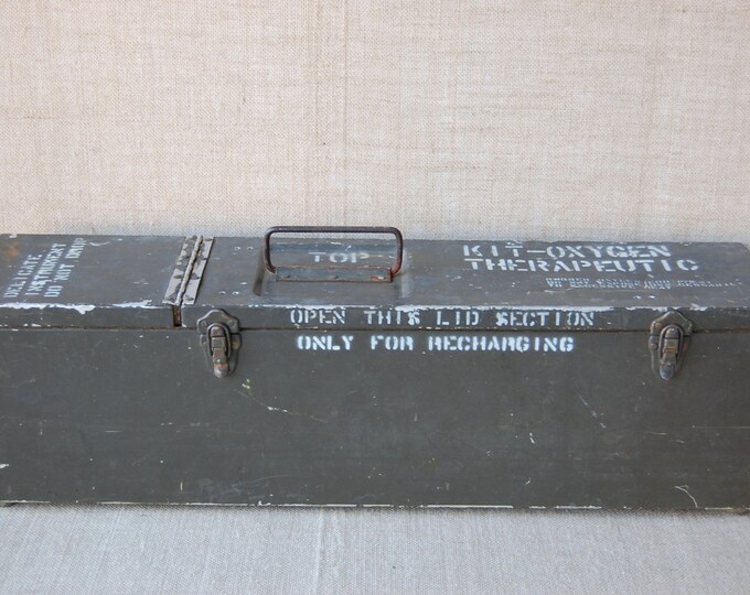 Vintage Industrial Metal Military Box, Metal Storage Box, Craft Storage